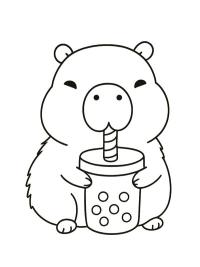Kapibara pijąca bubble tea