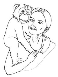 Szympans na ramieniu kobiety