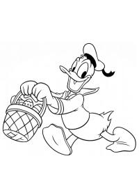 Kaczor Donald z koszyczkiem wielkanocnym