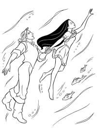 John Smith i Pocahontas w wodzie