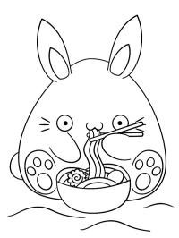 Kawaii królik jedzący makaron