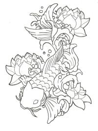 tatuaż ryby lotosu i koi