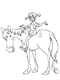 Popi Pończoszanka siedzi na koniu