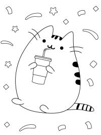 Pusheen pije milkshake