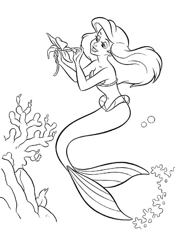 Ariel z kwiatkiem kolorowanka