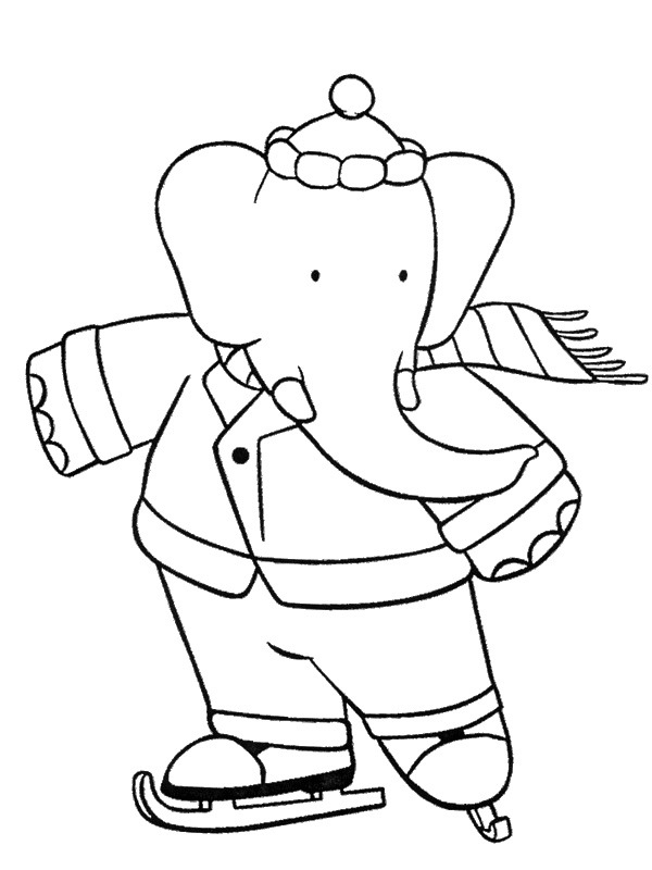 Słoń Babar na łyżwach kolorowanka