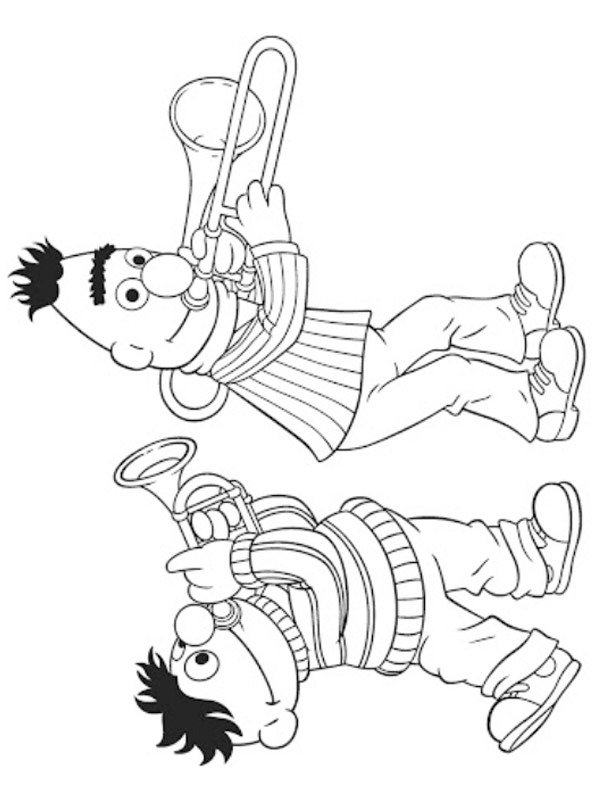 Ernie i Bert grają na trąbce kolorowanka