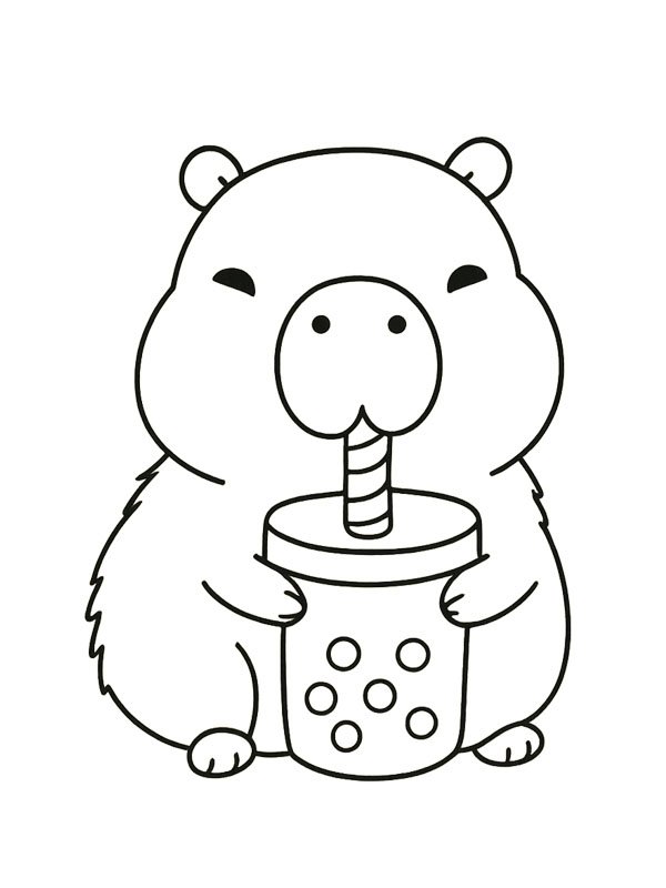 Kapibara pijąca bubble tea kolorowanka