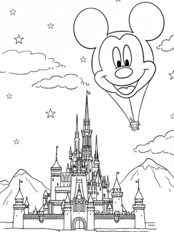Zamek w Disneylandzie i Balon Myszka Miki kolorowanka