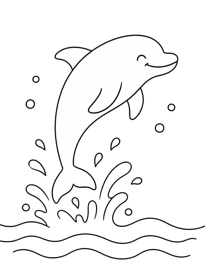 Delfin wyskakuje z wody kolorowanka