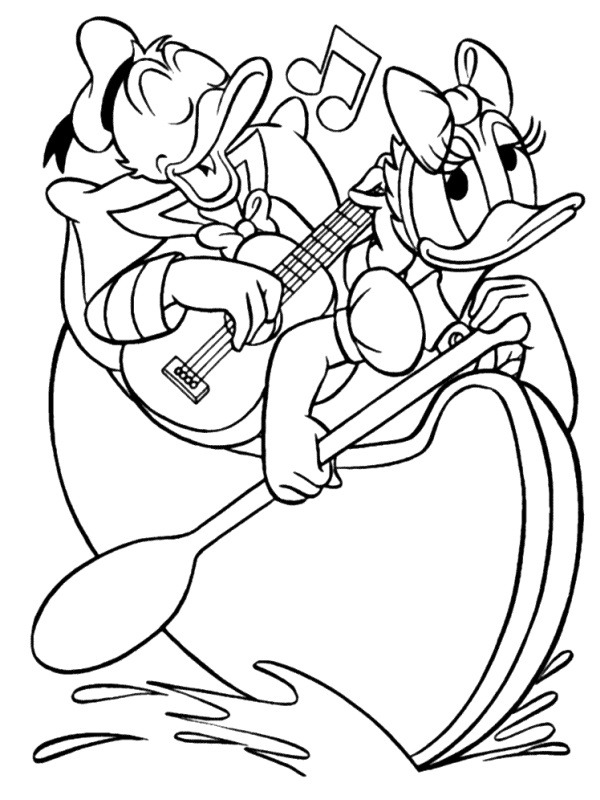 Kaczor Donald i Kaczka Daisy w kajaku kolorowanka