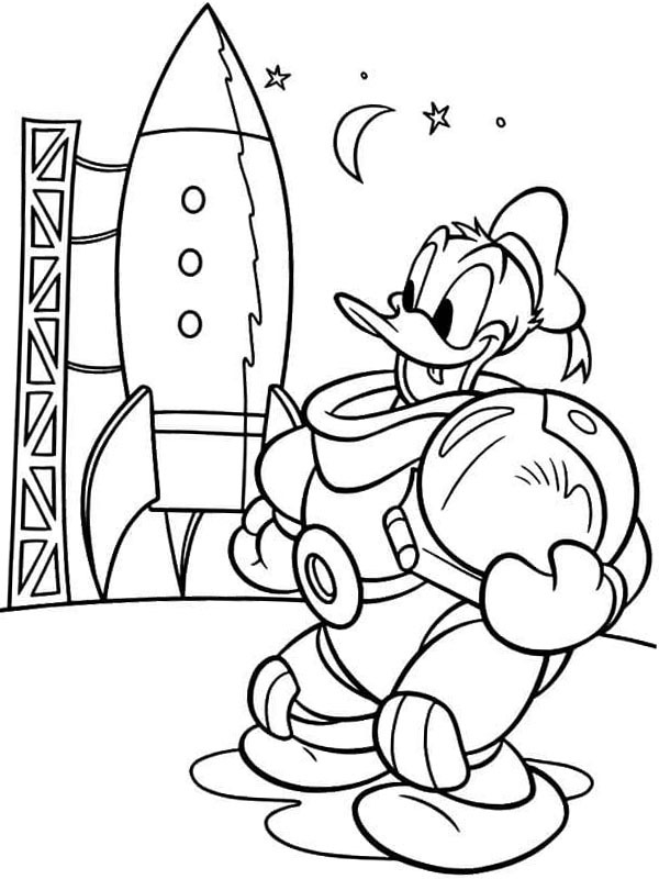 Kaczor Donald leci w kosmos kolorowanka