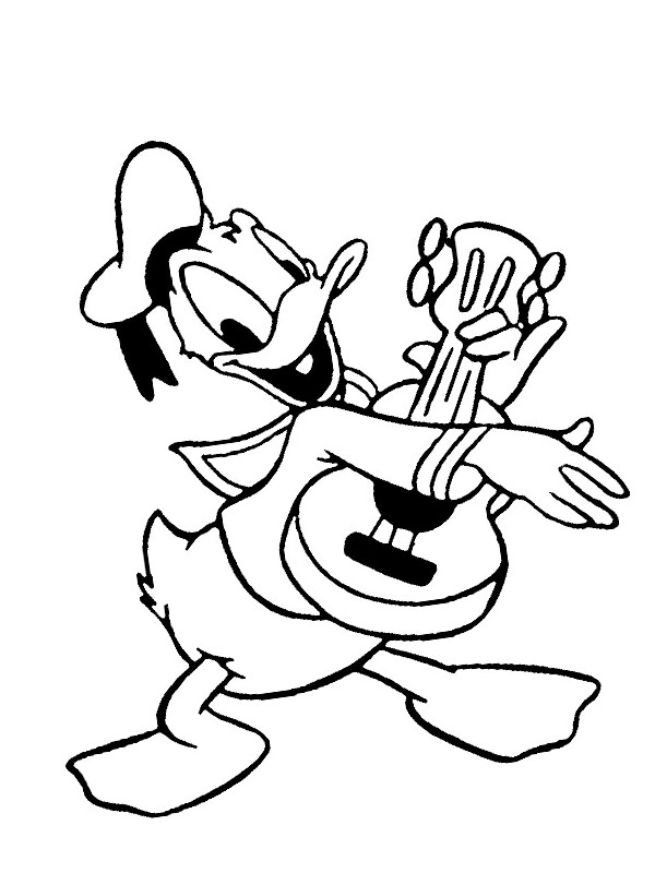 Kaczor Donald gra na gitarze kolorowanka