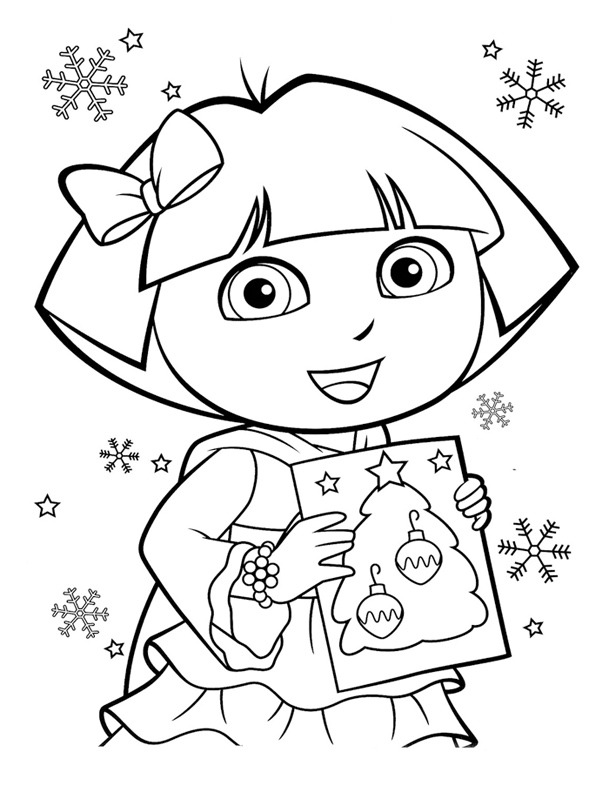 Dora z kartką świąteczną kolorowanka