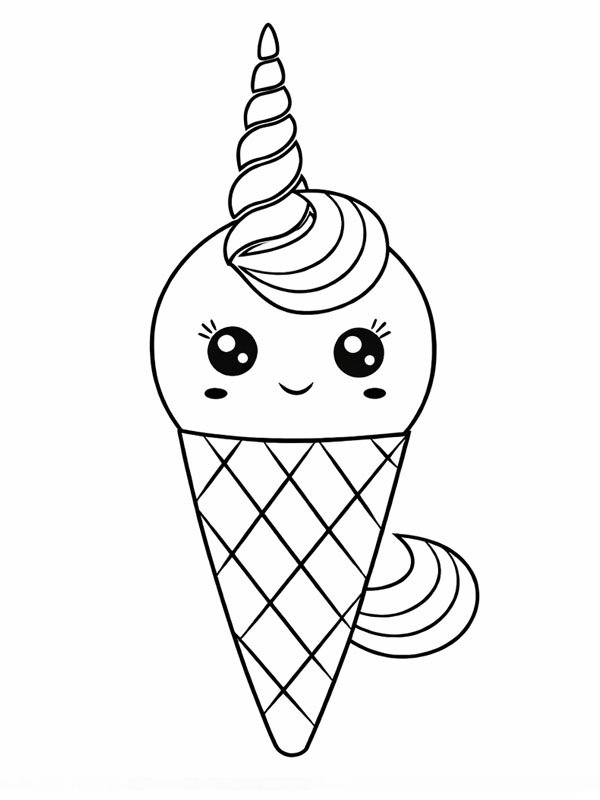 Kawaii jednorożec z lodami kolorowanka
