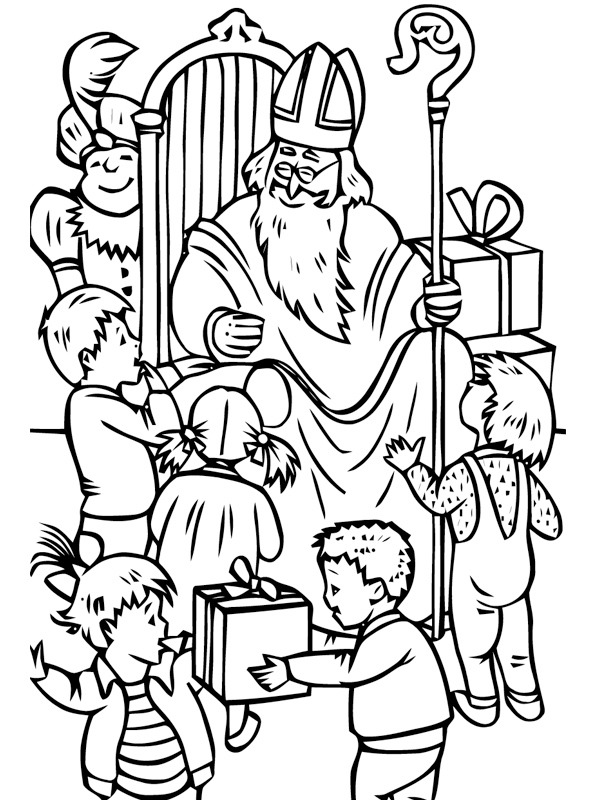 Dzieci u świętego Mikołaja kolorowanka