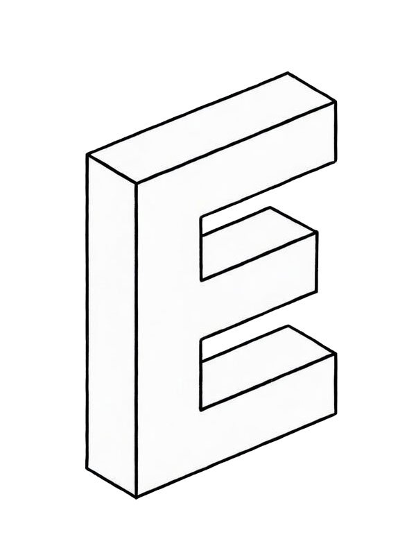 Litera E 3D kolorowanka