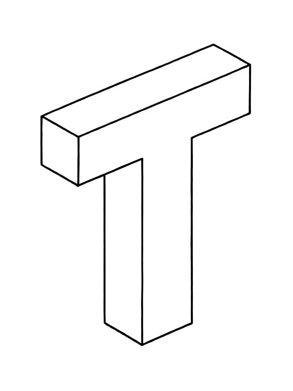 Litera T 3D kolorowanka