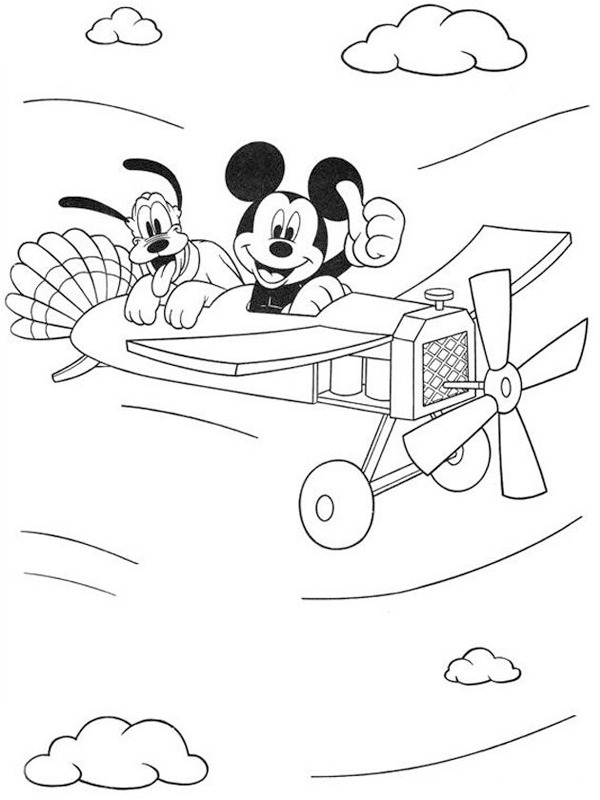 Myszka Miki i Pluto w samolocie kolorowanka