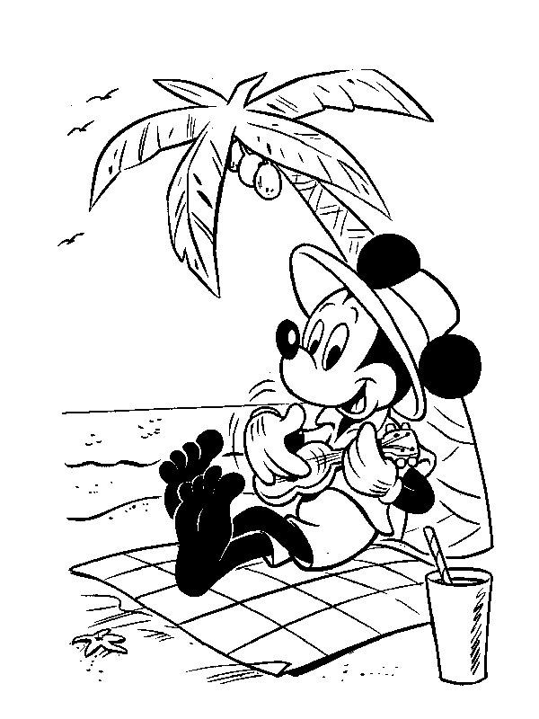 Myszka Miki na plaży kolorowanka