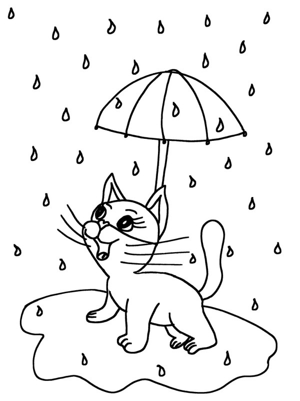 Kotek w deszczu kolorowanka