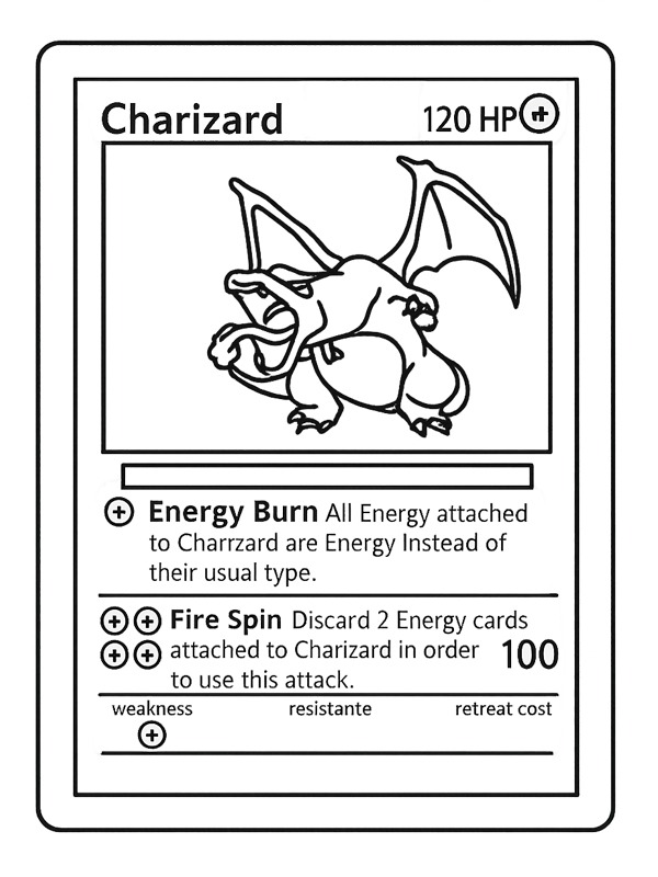 Karta Pokemon z Charizardem kolorowanka