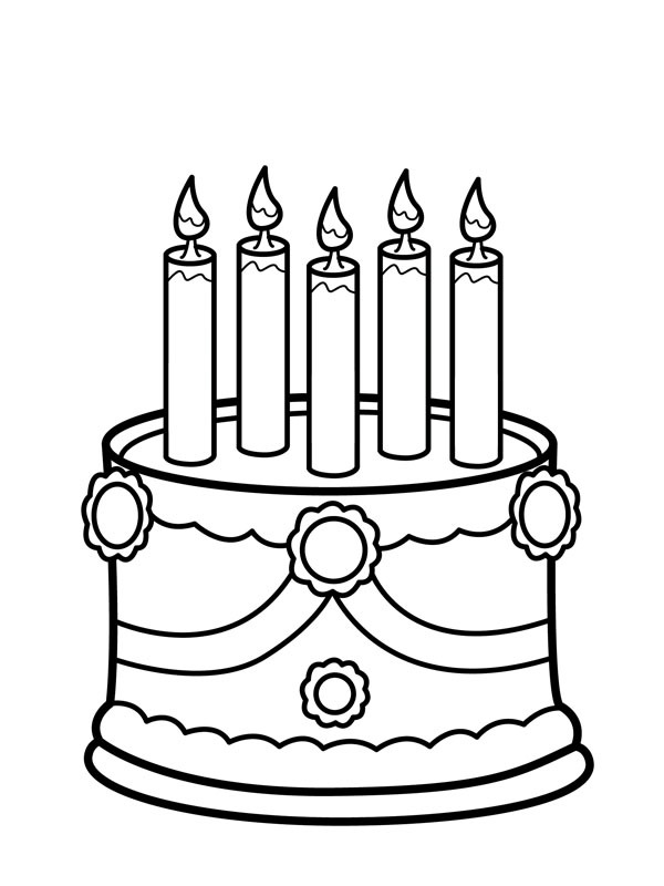 Tort z pięcioma świeczkami kolorowanka
