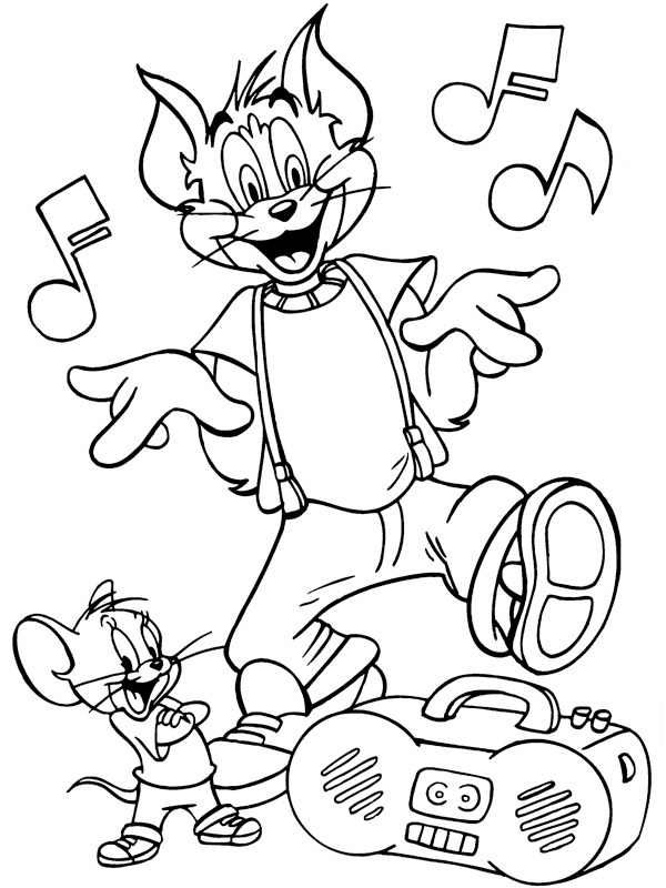 Tom i Jerry słuchają muzyki kolorowanka